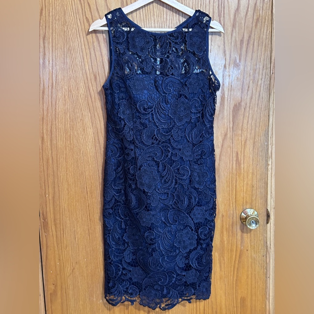 Adrianna Papell Sleeveless Lace‎ Dress Sz 8 Formal mother of bride cocktail navy